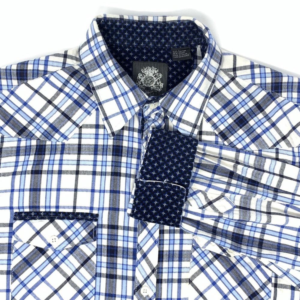 English Laundry Blue and White Plaid Dress Shirt